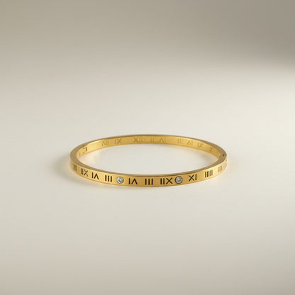 Freya- Gold Plated Bracelet Roman Numerals with Zircon Stones
