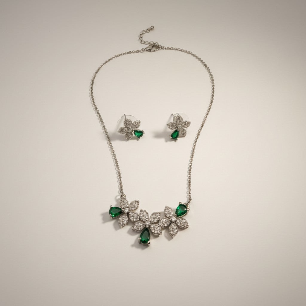 Zelda- Marquised cut Cubic Zirconia Platinum Plated Flower set