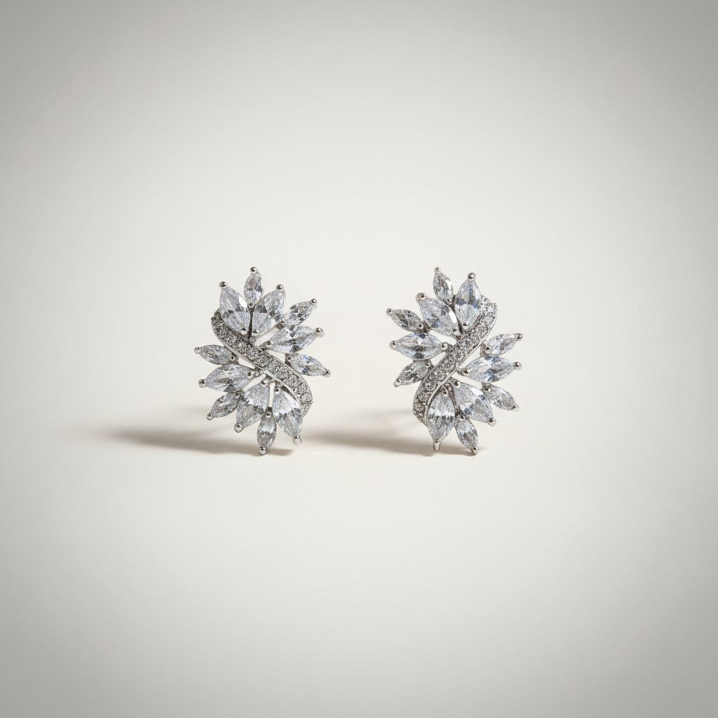 Yasmin- Platinum Plated Cubic Zirconia Stud Earrings