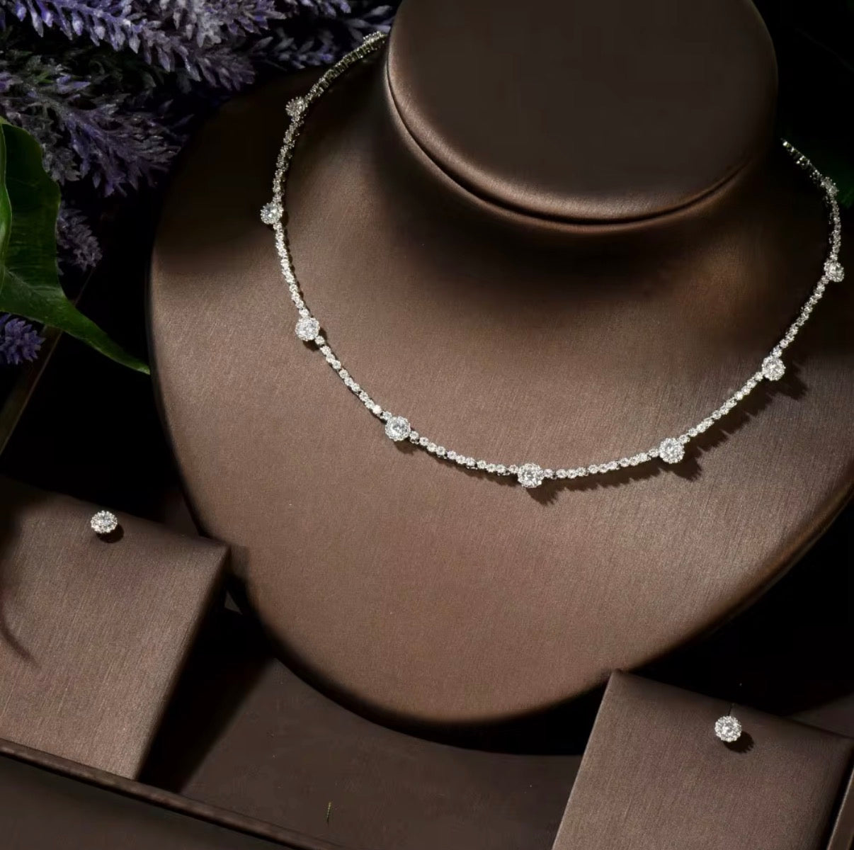 Zahra- Cubic Zirconia Diamond Necklace and studs Jewellery set