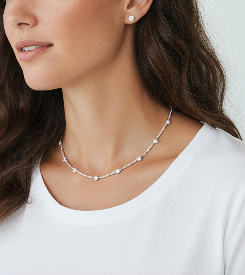 Zahra- Cubic Zirconia Diamond Necklace and studs Jewellery set