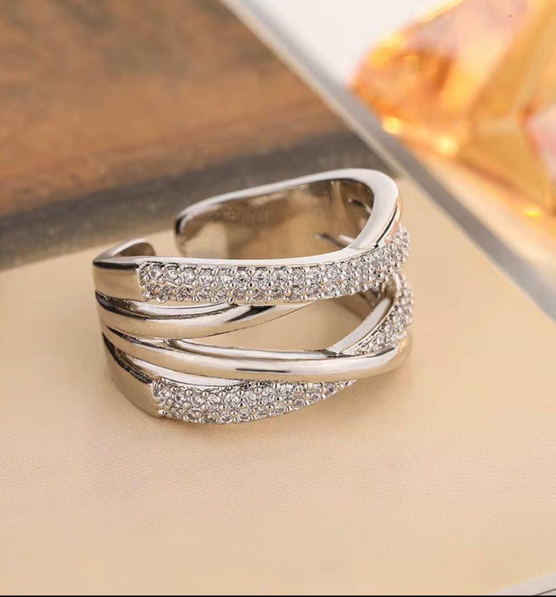 Roxy- Double layer X shaped Ring with Zircon Stones Adjustable