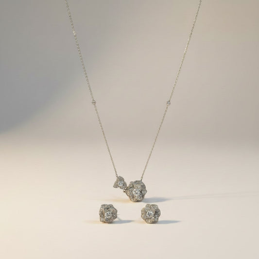 Zainab- Flower Bloom Cubic Zirconia Platinum Plated Jewellery Set