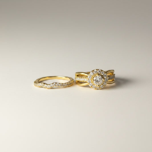 Emma- Gold Plated Zirconium surrounded set of 2 rings