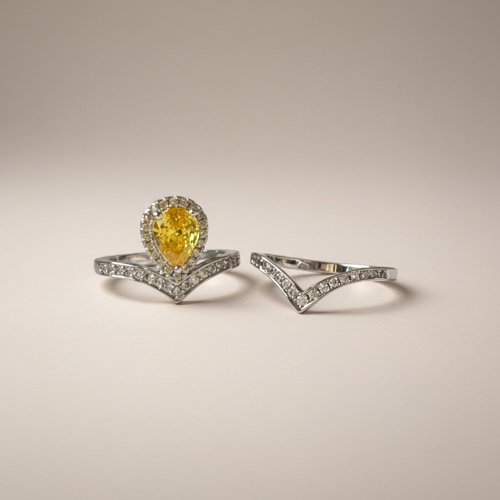 Chloe- Yellow Pear Cut Zirconia Stone Ring (set of 2)