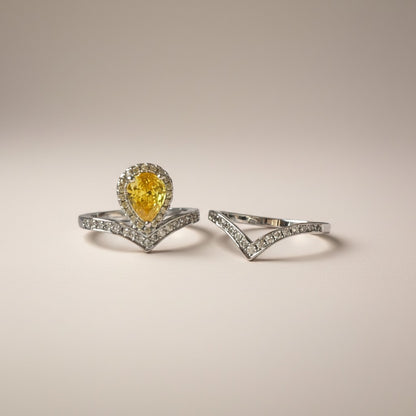 Chloe- Yellow Pear Cut Zirconia Stone Ring (set of 2)