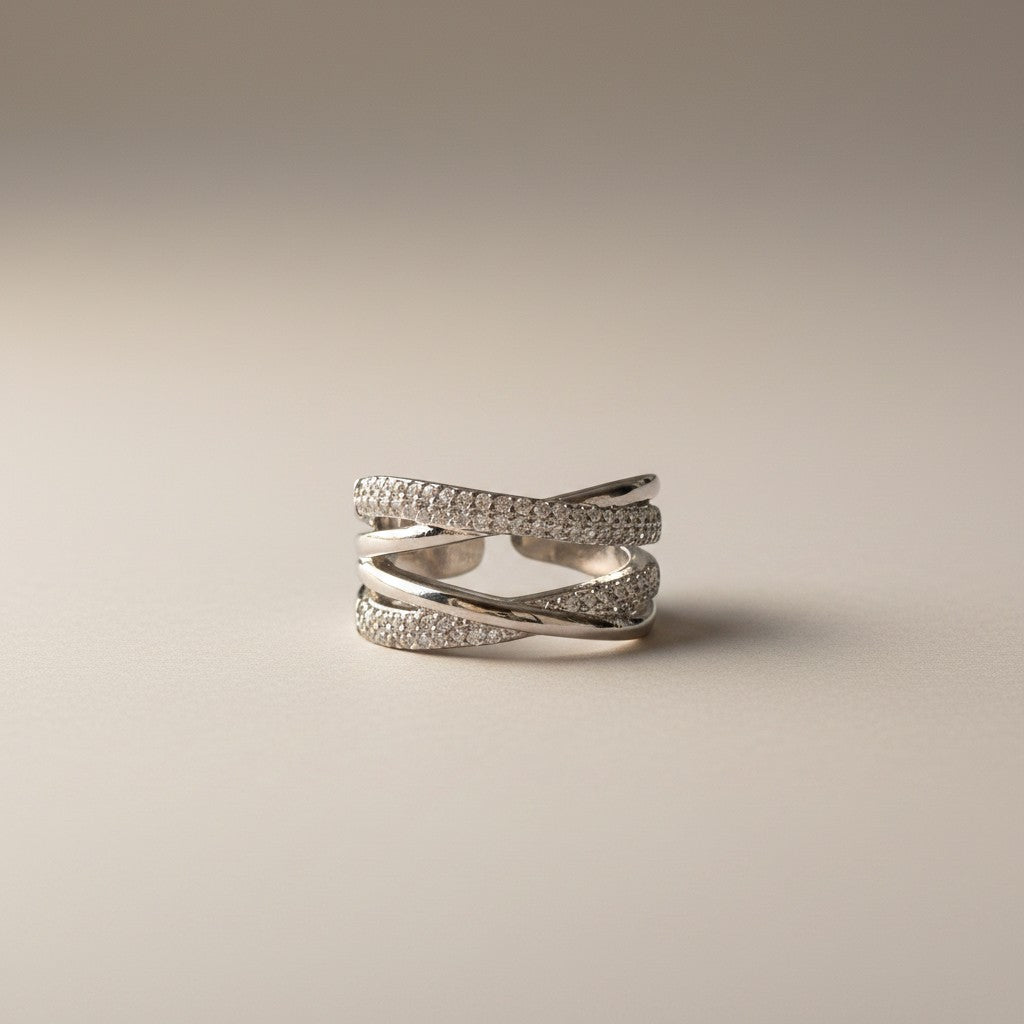 Roxy- Double layer X shaped Ring with Zircon Stones Adjustable