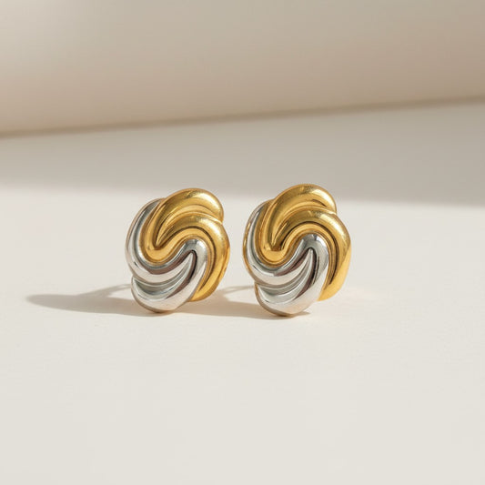 Anita | 18K Gold Plated Two-Tone Swirl Stud Earrings