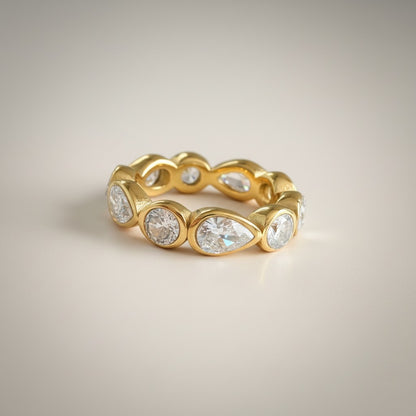 Charlie- 18K Gold Plated Bezel setting Tear drop & Round Cut Zircon Ring