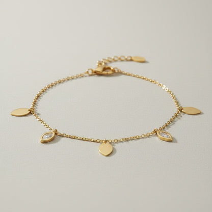Aysha- 18K Gold Plated Leaf Necklace and Bracelet set with Zircon Stones
