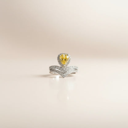 Chloe- Yellow Pear Cut Zirconia Stone Ring (set of 2)