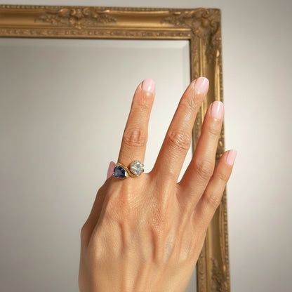Nova- 18K Gold Plated Waterdrop Zircon Ring in Blue and White
