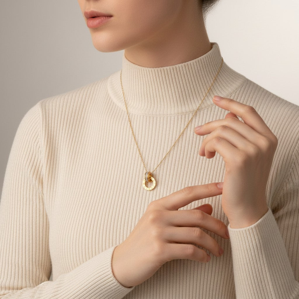 Maxine- 18K Gold Plated Interlocking Circles with Roman Numerals featuring Zircon Crystals