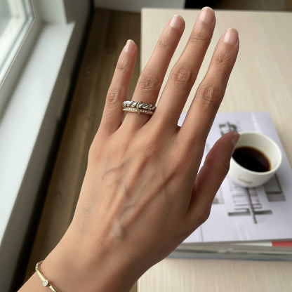 Zuni – 18K Gold Plated 2 Interlocking Rings Mixed metal with Zirconia Pavé Band