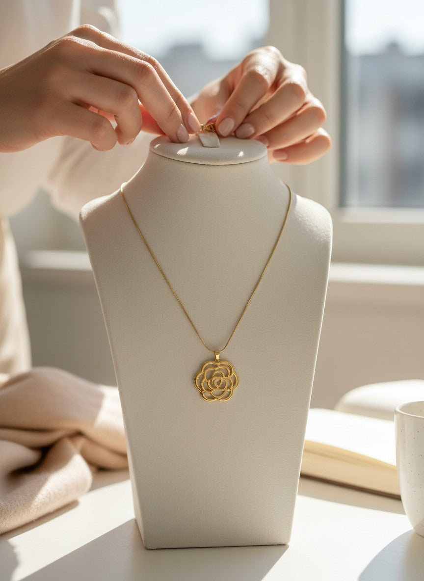 Suzie- 18k Gold Plated Flower Pendant Chain