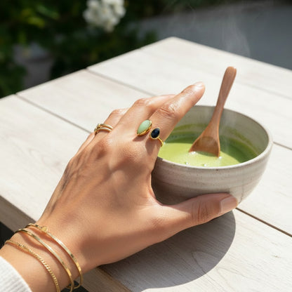 Sumi – 18K Gold Plated Open Ring with Coloured Teardrop Stones (Adjustable)