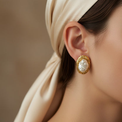 Lamer | Baroque Pearl Set in Irregular Textured 18K Gold Plated Earrings
