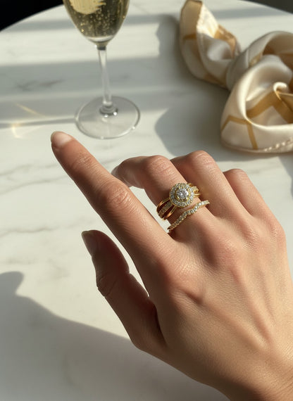 Emma- Gold Plated Zirconium surrounded set of 2 rings