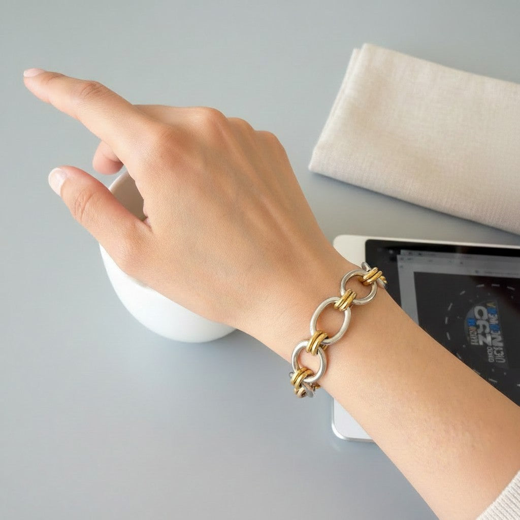 Sanya | Two-Tone Chunky Chain Bracelet | Gold & Stainless Steel