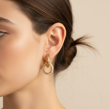 Taylor | 18K Gold Plated Interlocking Hoop Pavé Zirconia Drop Earrings