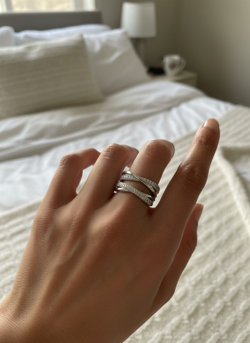 Roxy- Double layer X shaped Ring with Zircon Stones Adjustable