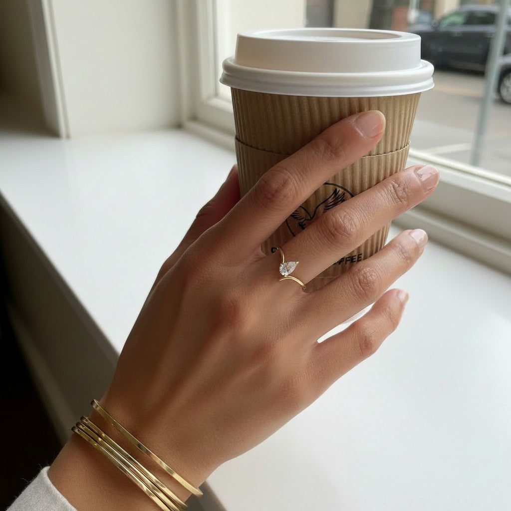 Candice- 18K Gold Plated Tear Drop Zirconia Dainty Ring
