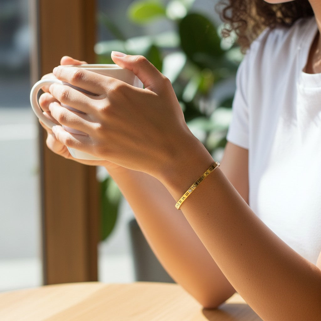 Freya- Gold Plated Bracelet Roman Numerals with Zircon Stones