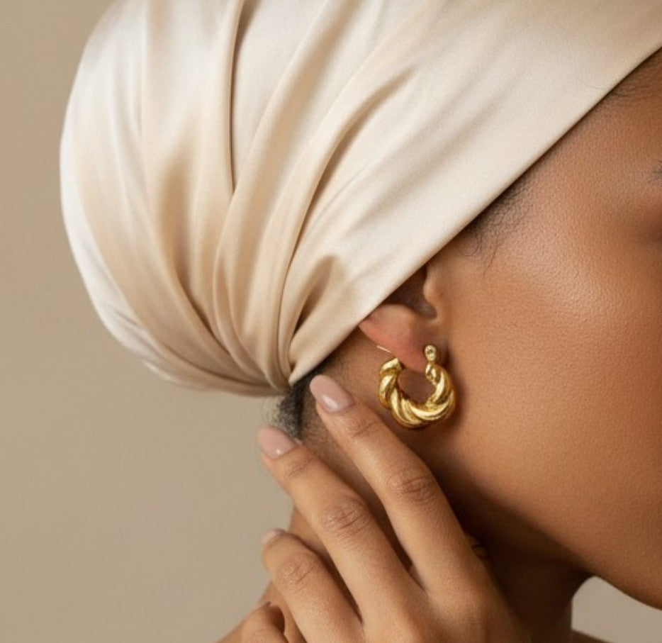 Alba | 18K Gold Plated Croissant Twisted Hoop Earrings
