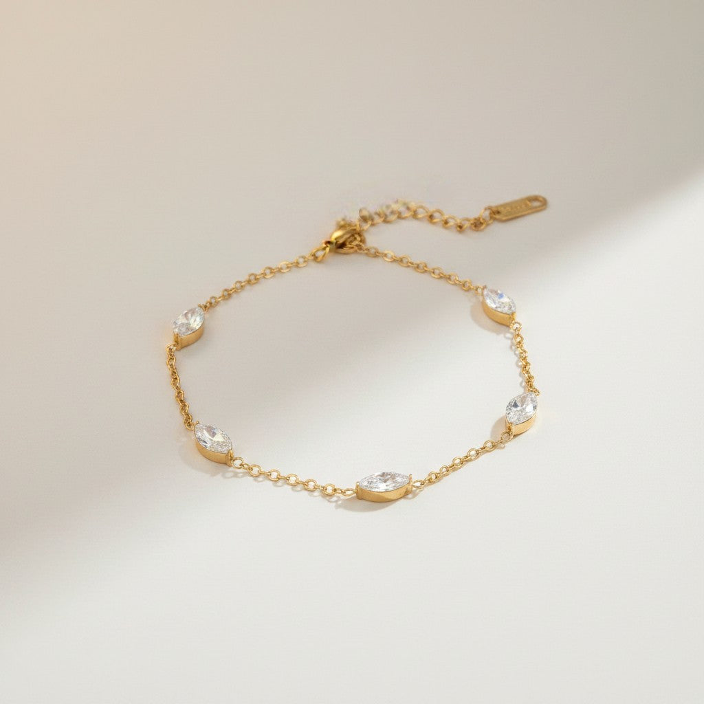 Edith- 18K Gold Plated Dainty Marquise style Cut Zircon Bracelet