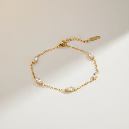 Edith- 18K Gold Plated Dainty Marquise style Cut Zircon Bracelet