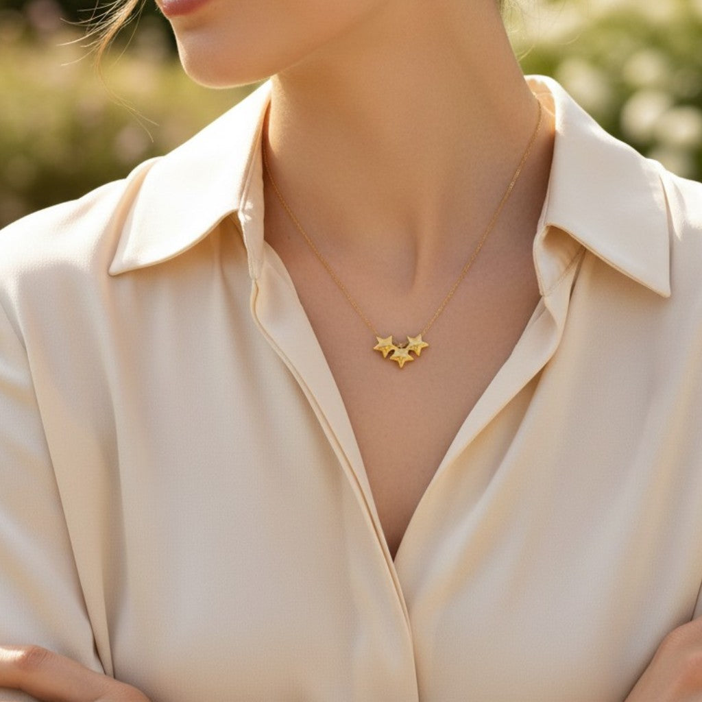 Sayra | 18k Gold & Stainless Steel Sliding Star Charms Necklace
