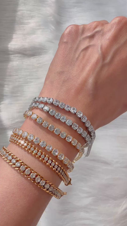 Feya- 18K Gold Plated Zirconia Pave with Double Layer Gold Beads