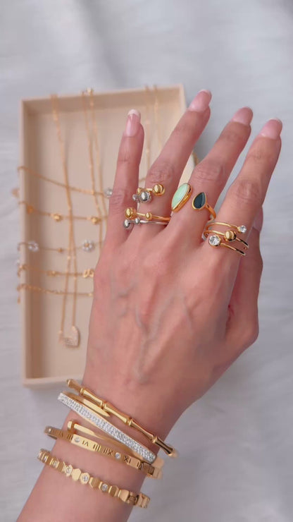 Nisha – 18K Gold Plated Two-Tone Ball Design Adjustable Ring