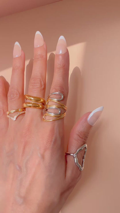 Reem- 18K Gold Plated Irregular Double band Ring